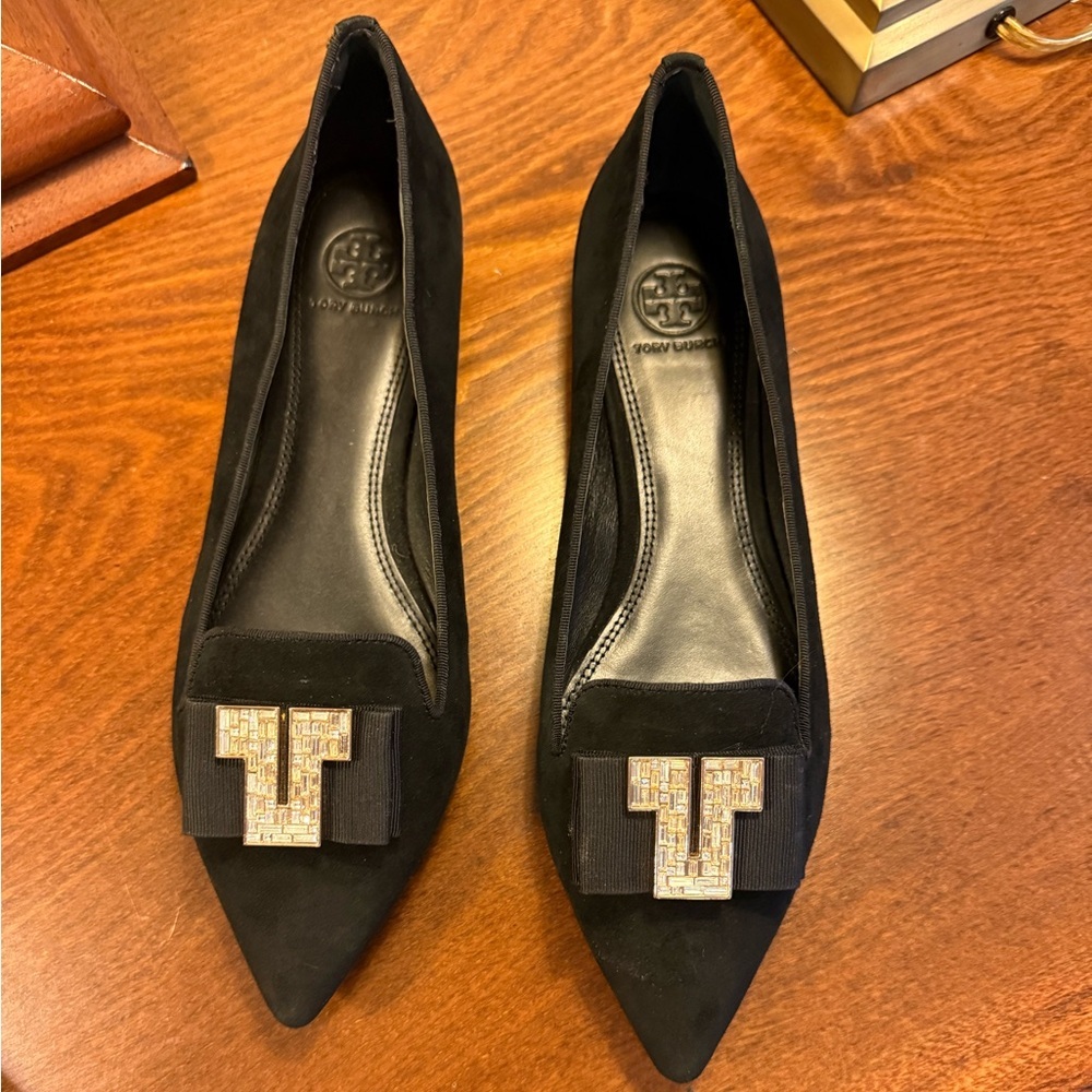 NWOT Tory Burch Black Suede Loafer Flats Bow Jewel T Size 9 MSRP $525 Dustbag - Picture 10 of 16